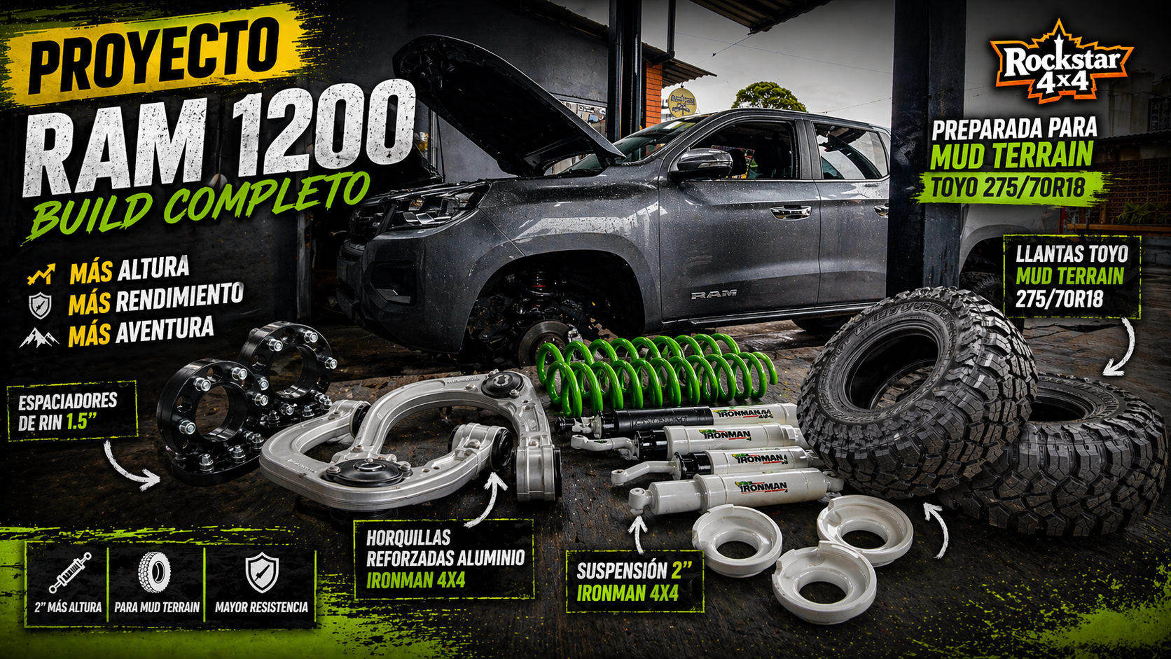 Lee más sobre el artículo Transformamos una RAM 1200: suspensión 2” Ironman 4×4 + setup Mud Terrain